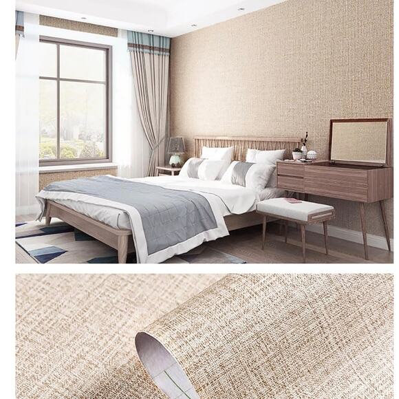 Fabric Peel & Stick Wallpaper Khaki Linen Removable7.71” x 393” Textured S20 - Picture 5 of 8